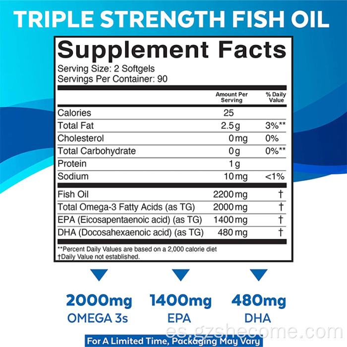 Suplemento de aceite de pescado Reduzca la inflamación Aceite de pescado Softgels